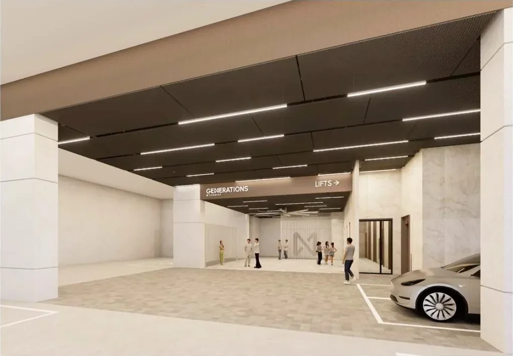 Generations @ Tannery welcoming lift lobby with branded Kone lifts and premium finishes