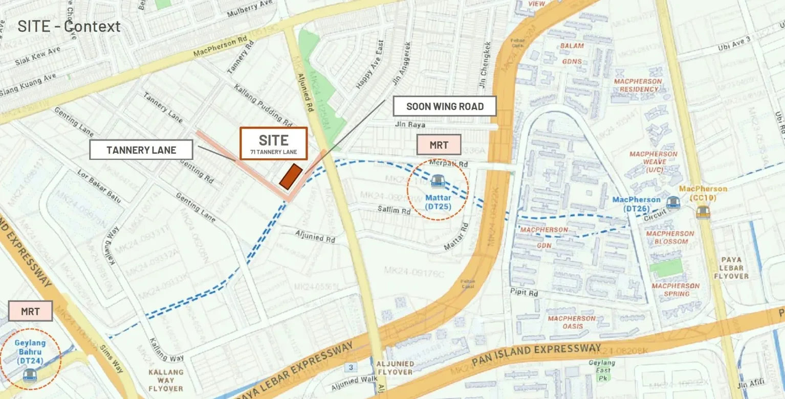 Generations @ Tannery location map showing 71 Tannery Lane near Mattar MRT, Geylang