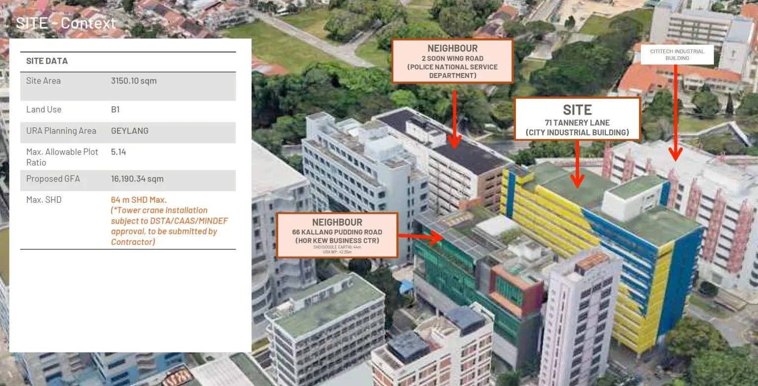 Generations @ Tannery site context — 71 Tannery Lane and surrounding industrial buildings in Geylang